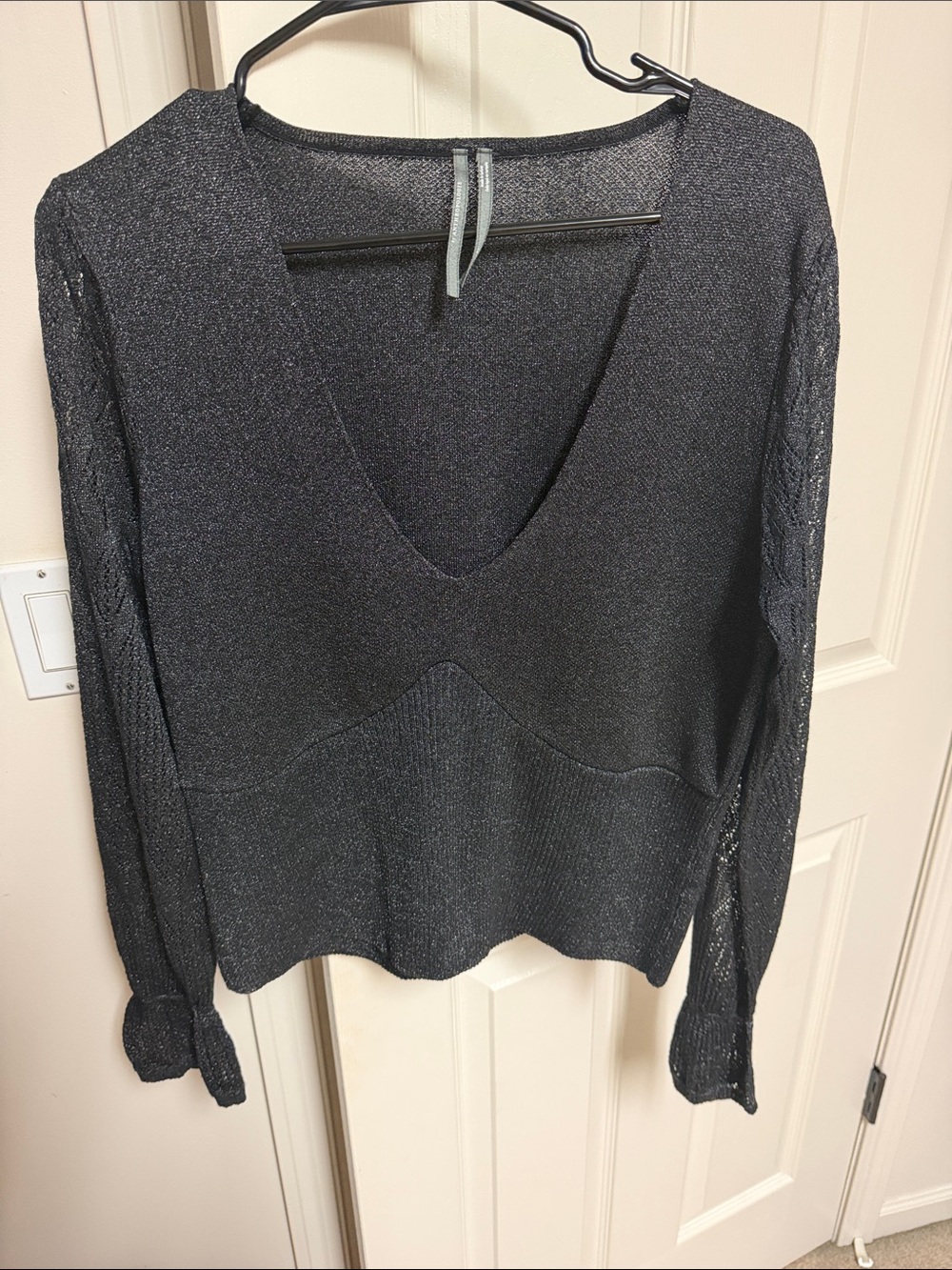 Anthropologie Metallic Charcoal V-Neck Sweater